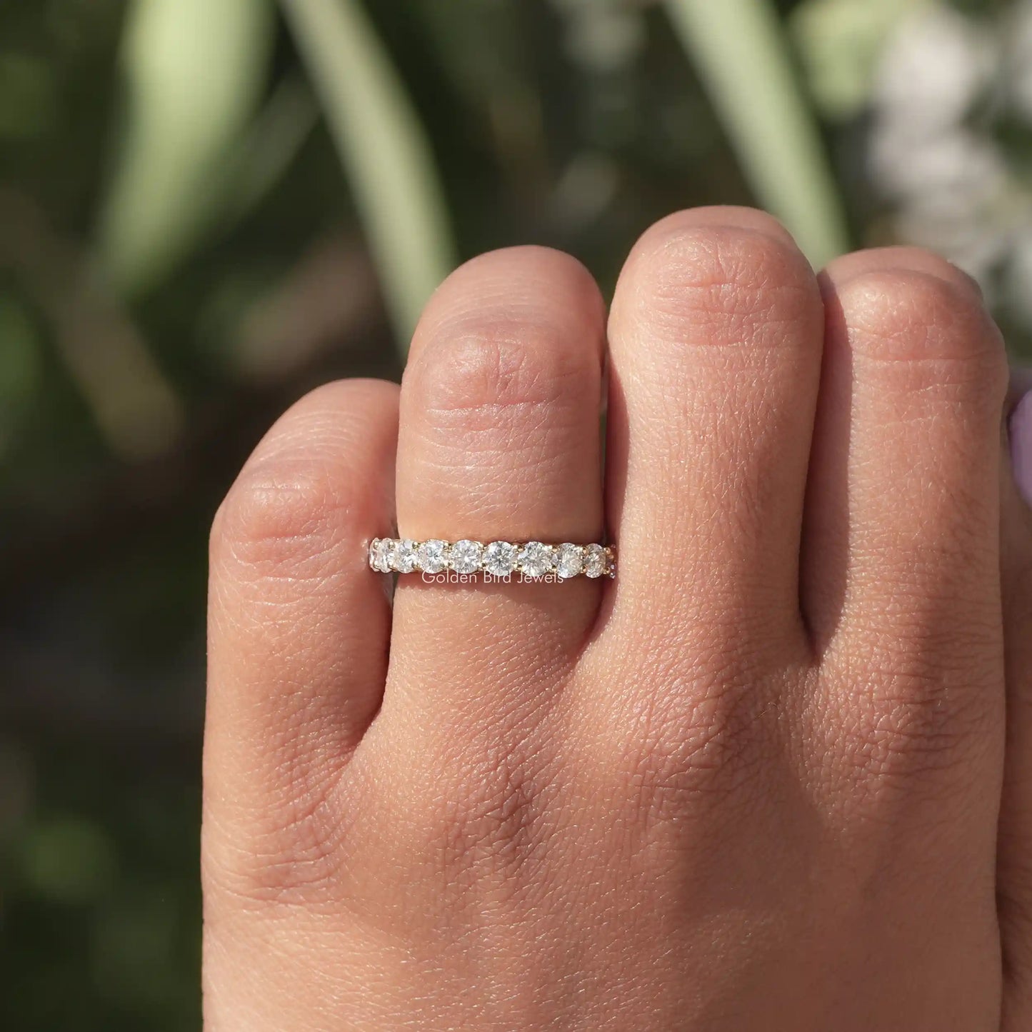 Colorless Round Cut Half Eternity Moissanite Band