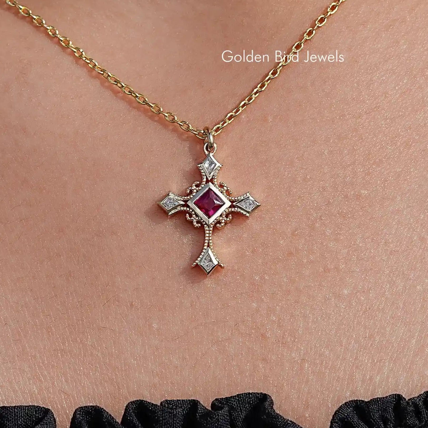 Criss Cross Princess Cut Gemstone Pendant