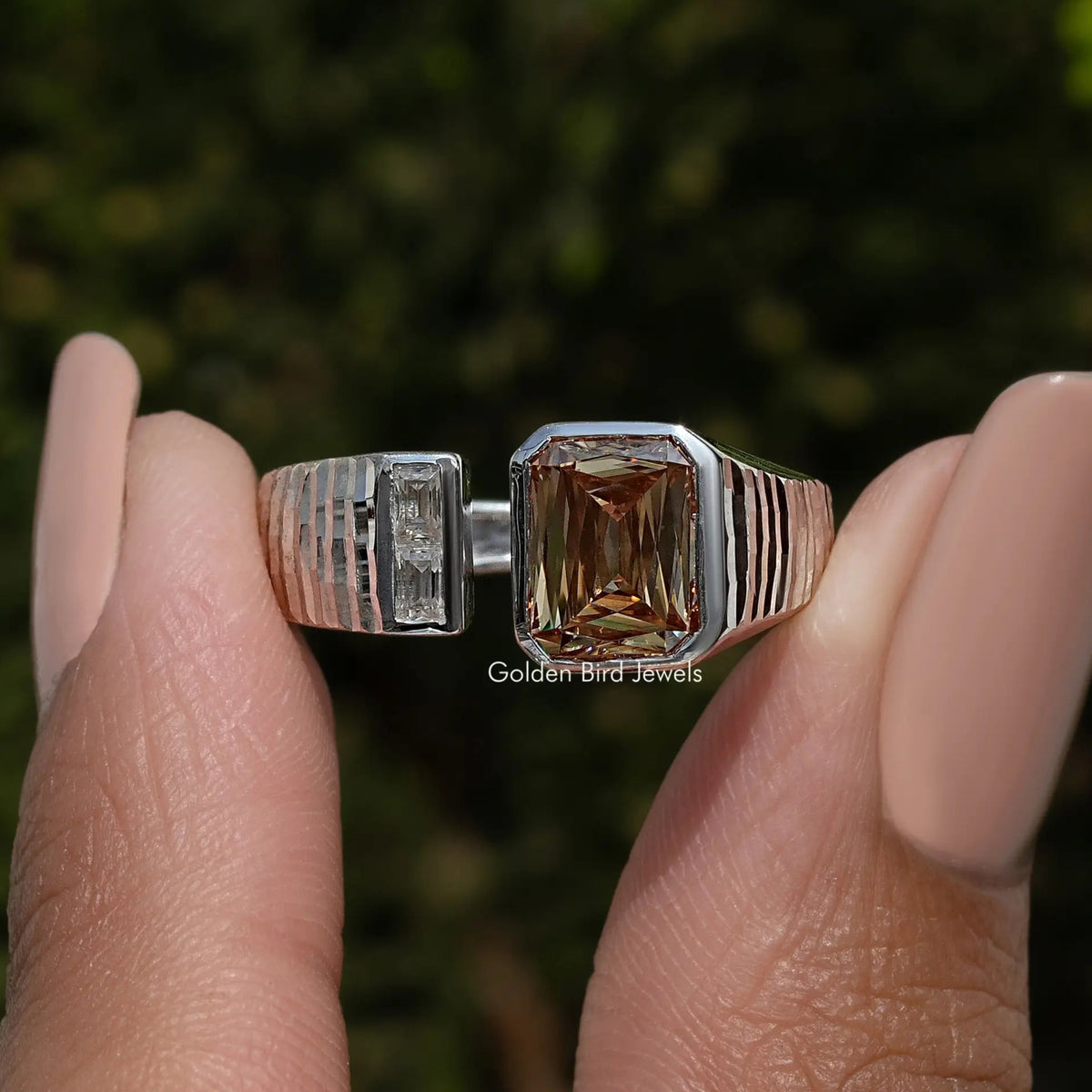 Criss Cut And Baguette Moissanite Two Stone Ring