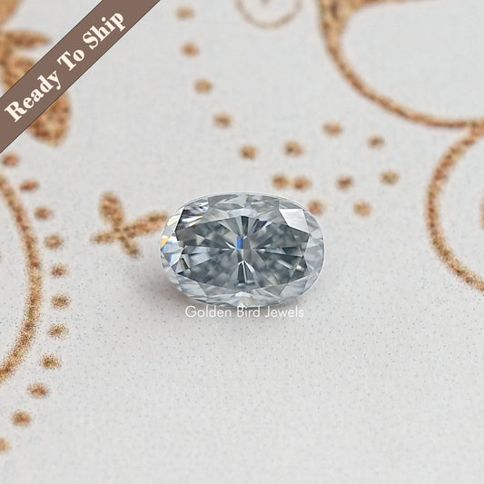 Grey Crushed Ice Oval Moissanite Gemstone