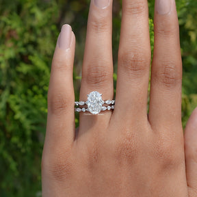 View of Crushed ice Oval Cut moissanite Bridal Set ring