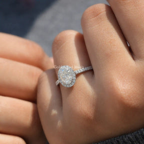 Crushed Ice Oval Moissanite Halo Accent Ring