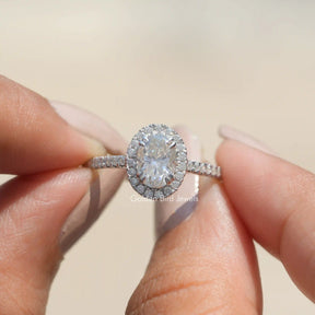 Crushed Ice Oval Moissanite Halo Accent Ring