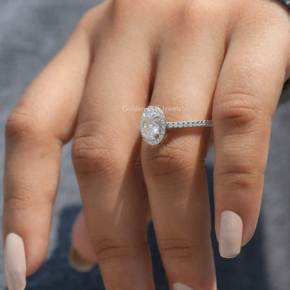 Crushed Ice Oval Moissanite Halo Accent Ring