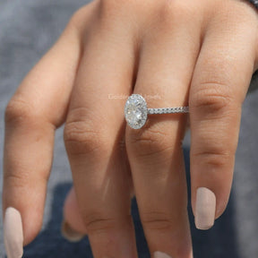 Crushed Ice Oval Moissanite Halo Accent Ring