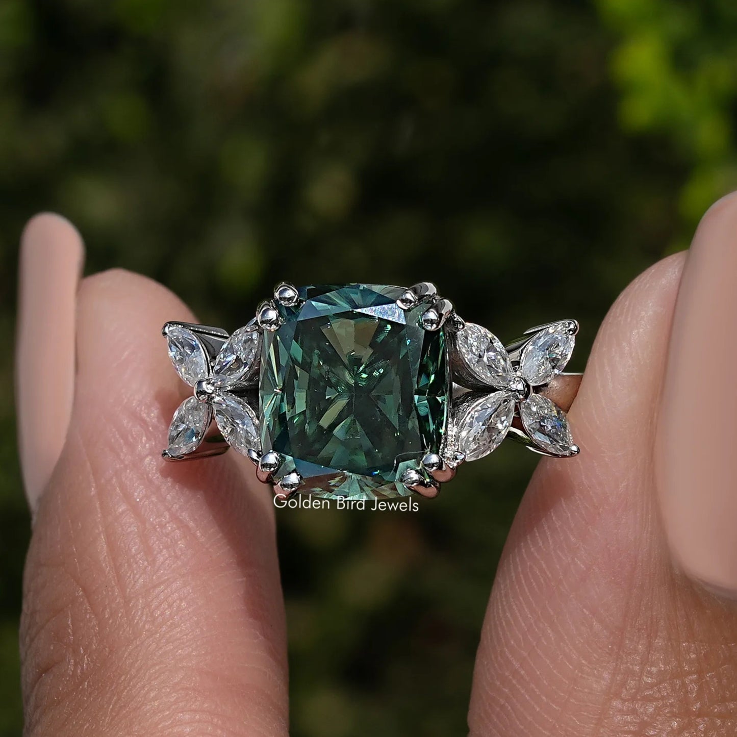 Cushion And Marquise Cut Moissanite Ring