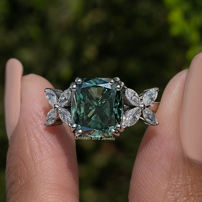 Cushion And Marquise Cut Moissanite Ring