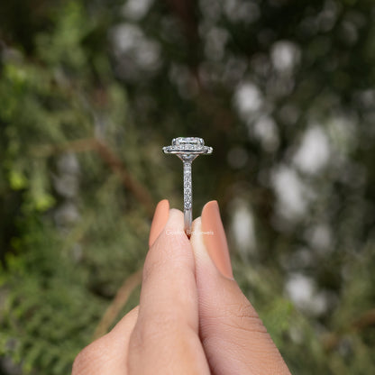 Cushion Cut Moissanite Diamond Halo Accent Ring