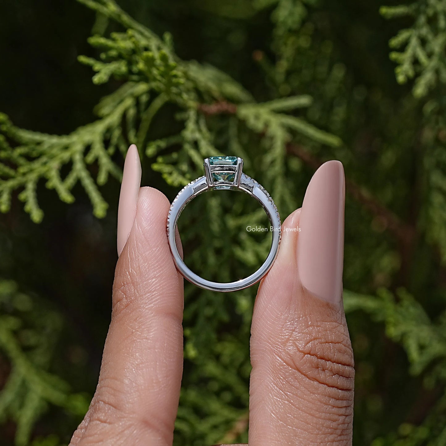 Cushion Moissanite Gemstone Twisted Accent Engagement Ring