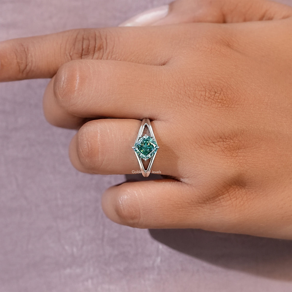 Cushion Moissanite Split Shank Wedding Ring