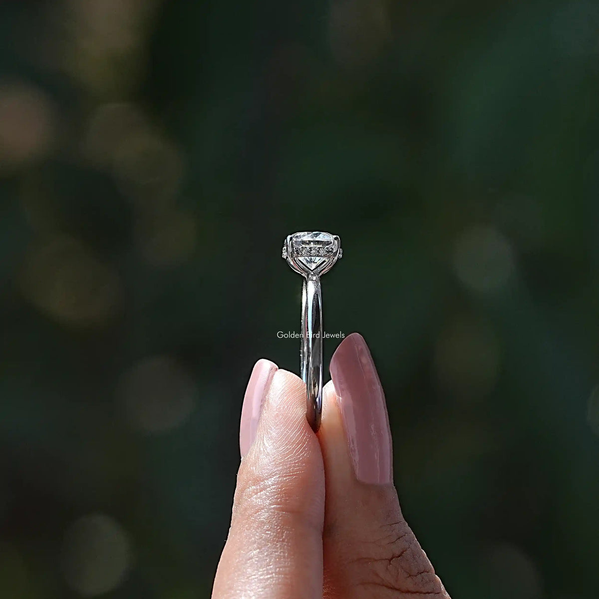 Side View of Cushion Cut Lab Diamond Hidden Halo Ring