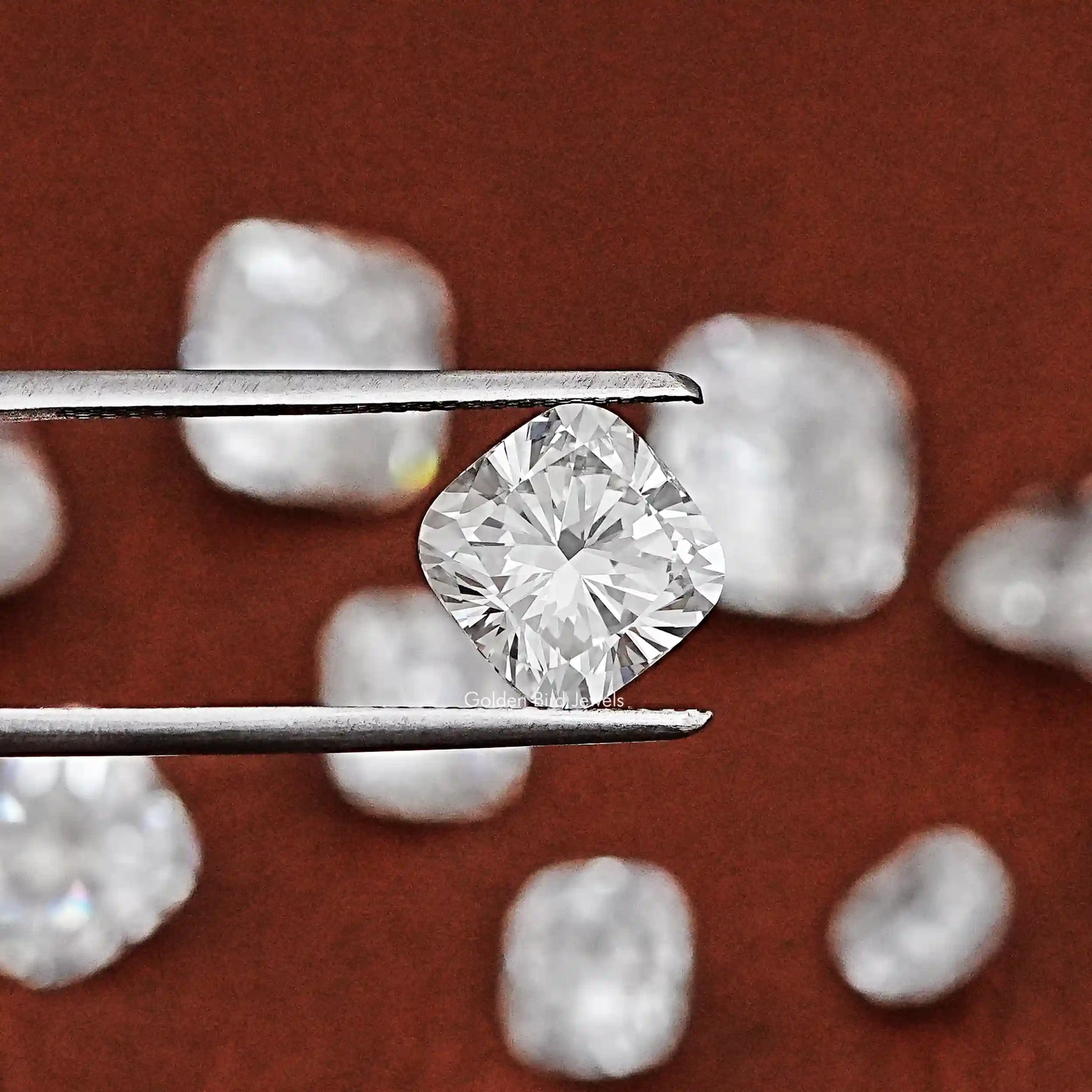 Close-Up View of Cushion Cut Lab Loose Diamond In White