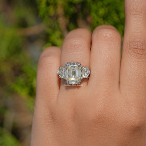 Old Mine Cushion Moissanite Three Stone Ring