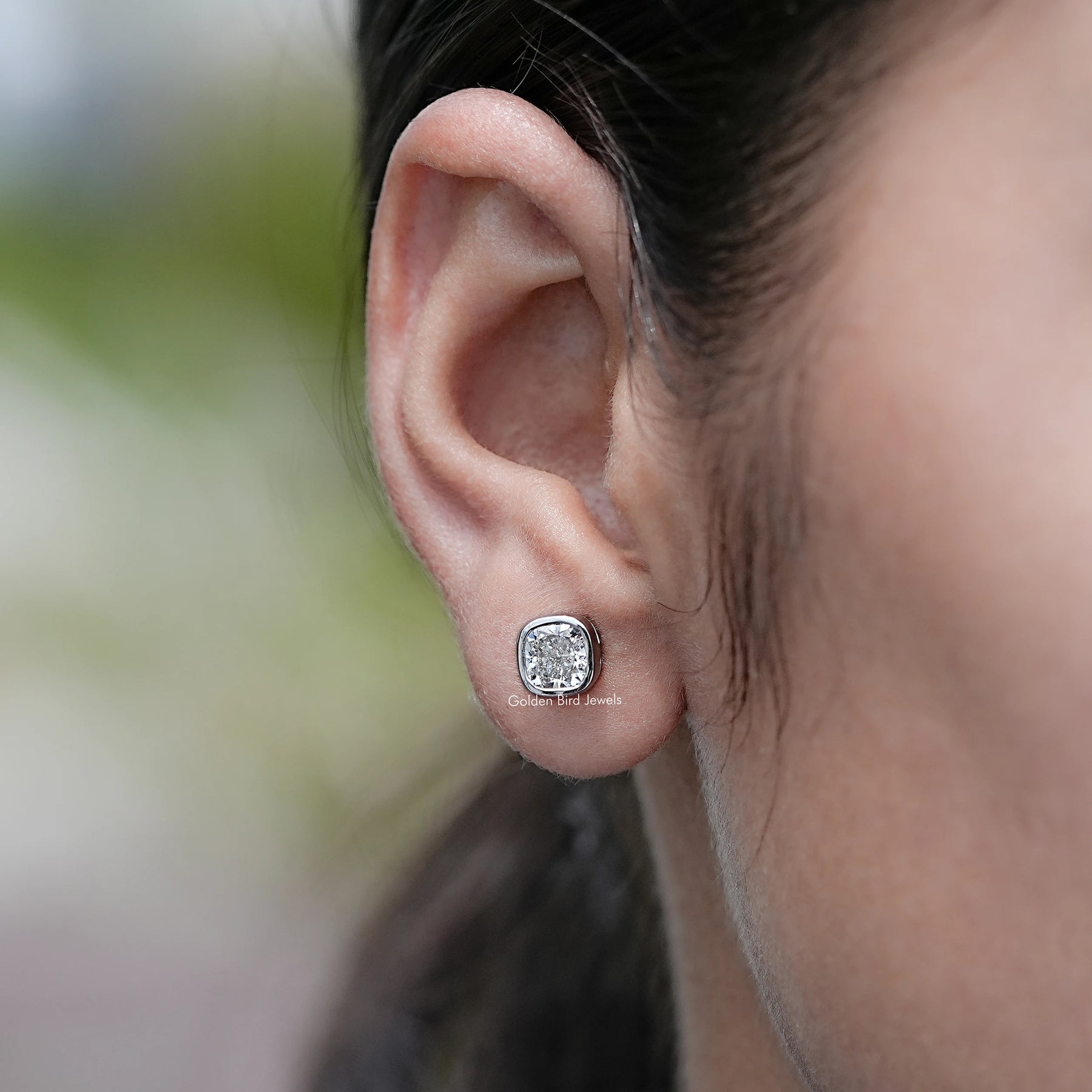 Cushion Cut Lab Diamond Bezel Set Stud Earrings
