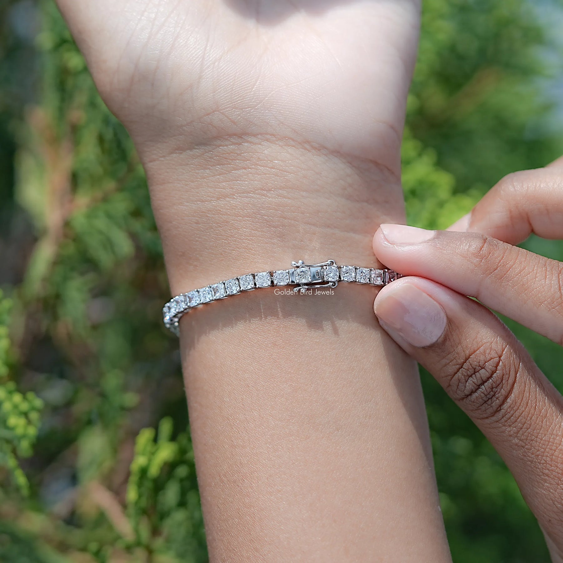 Back View Of Cushion Cut Lab Grown Diamond Tennis Bracelet
