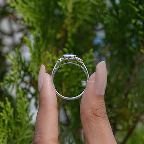 Back view of Cushion Cut Moissanite Engagement Ring in secure setting 
