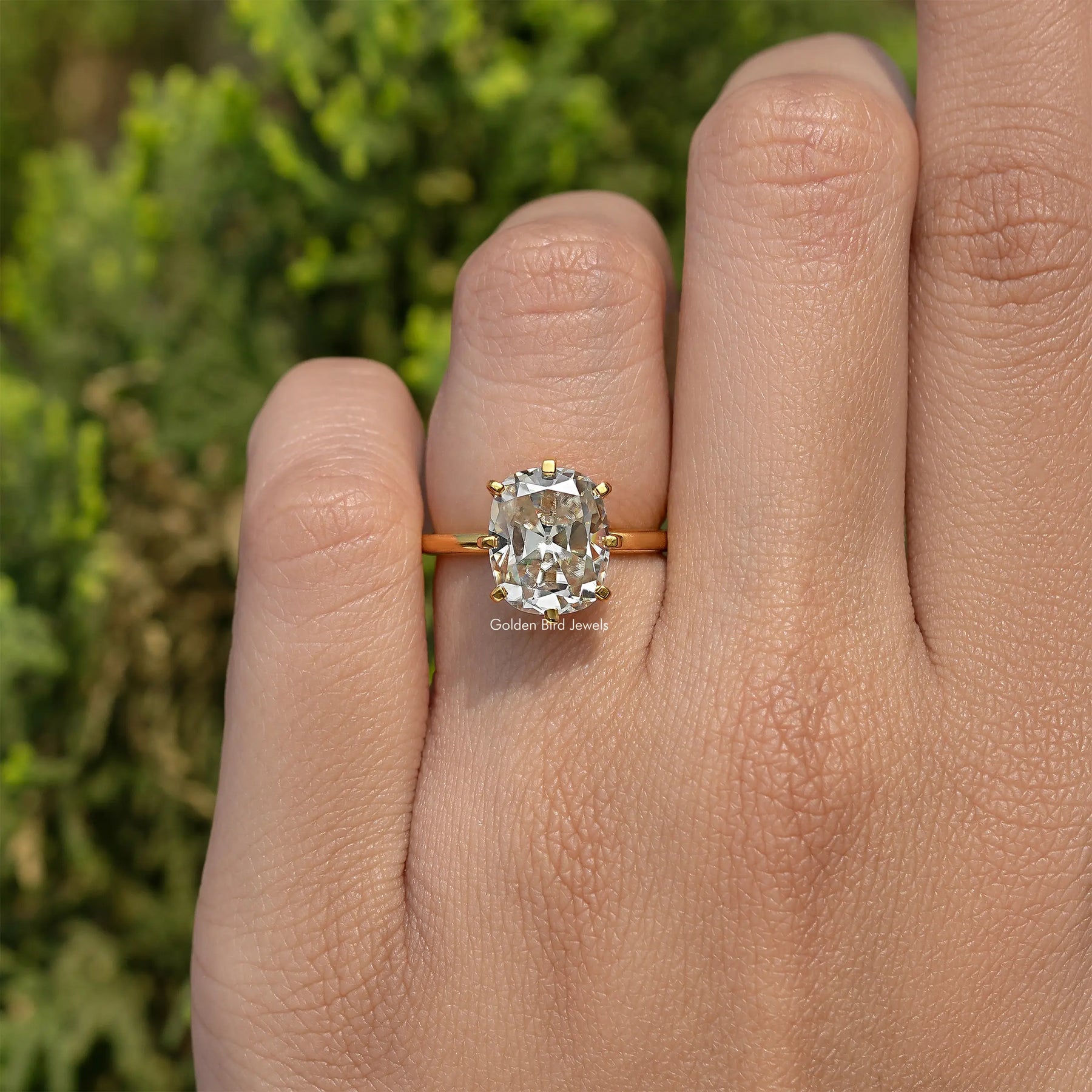 Old Mine Cushion Cut Moissanite Prong Set Solitaire Ring