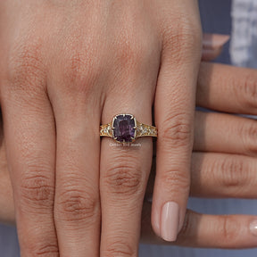 Cushion Alexandrite Gemstone Accent Stone Ring