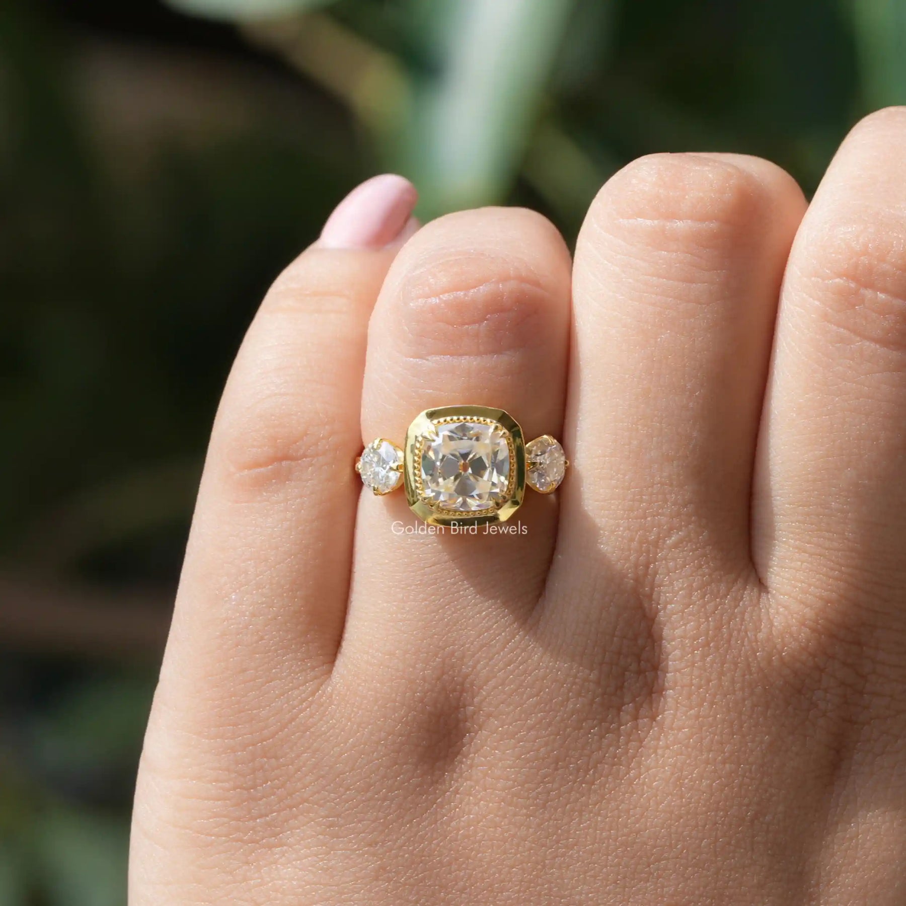 Cushion Cut Moissanite Ring In Yellow Gold