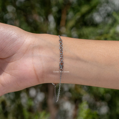 Sterling silver chain bracelet with letter A and blue round gemstone charm