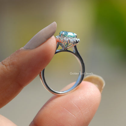 Pear Cut Moissanite Halo Solitaire Accent Ring