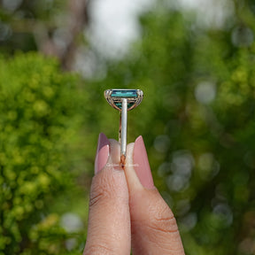 Dark Green Emerald Cut Moissanite Engagement Ring