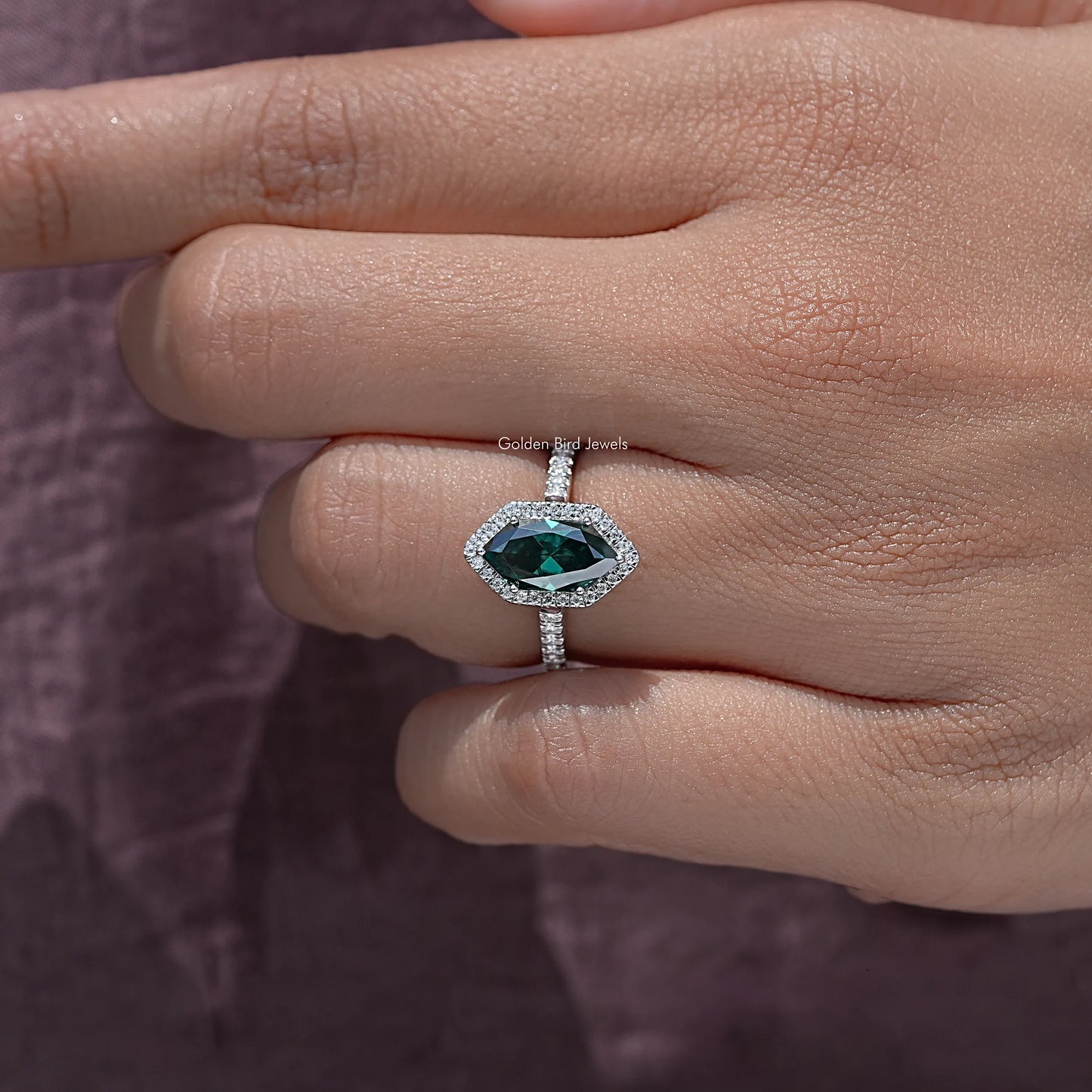 Dutch Marquise Moissanite Halo Accent Ring
