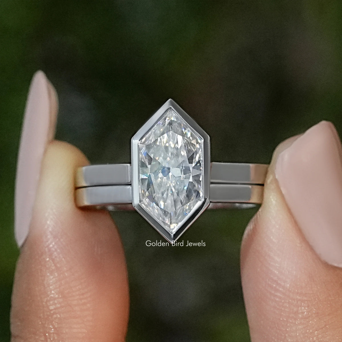 Dutch Marquise Moissanite Bezel Set Bridal Ring Set