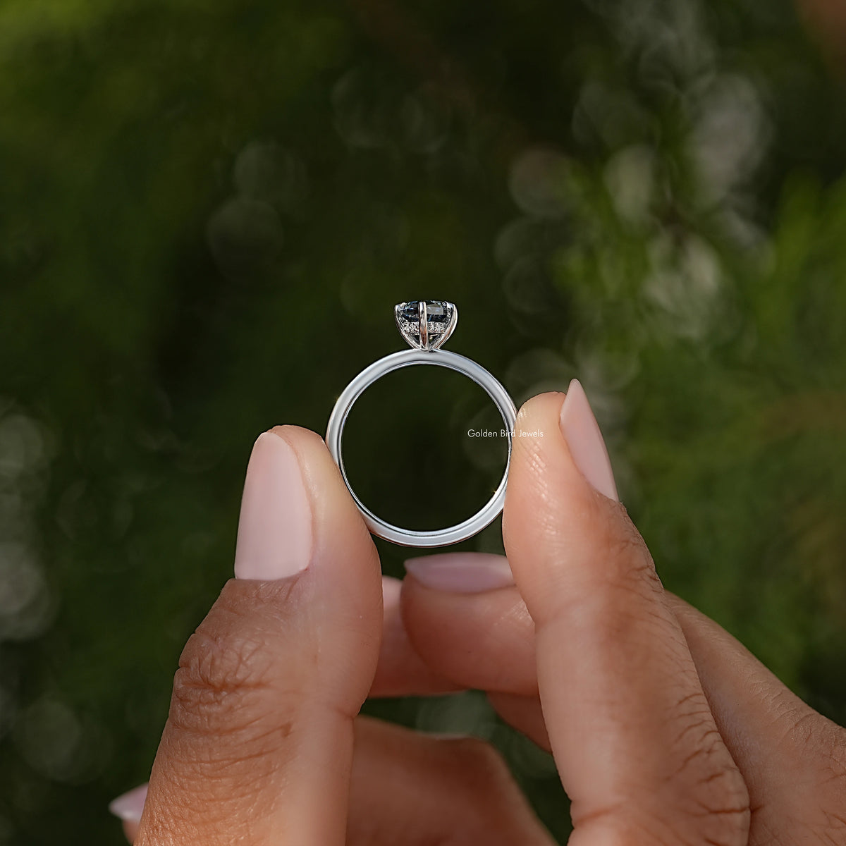 Blue Dutch Marquise Cut Moissanite Hidden Halo Ring