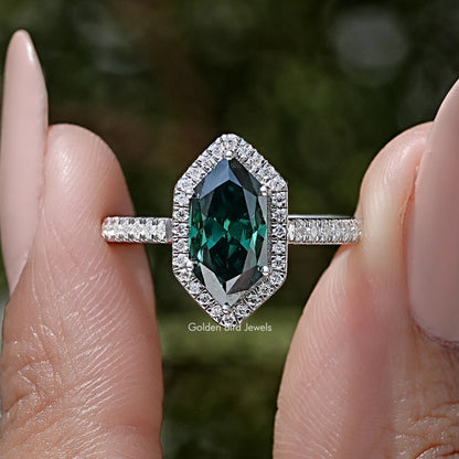 Dutch Marquise Moissanite Gemstone Halo Accent Ring