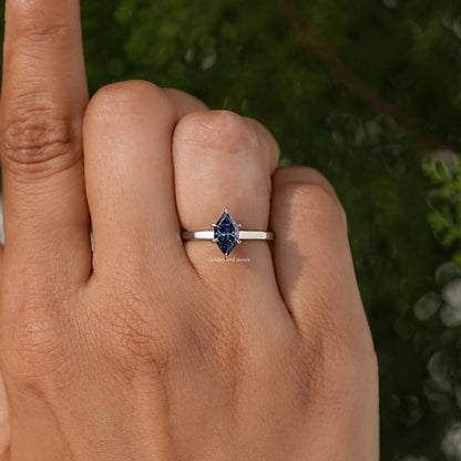 Blue Dutch Marquise Cut Moissanite Hidden Halo Ring