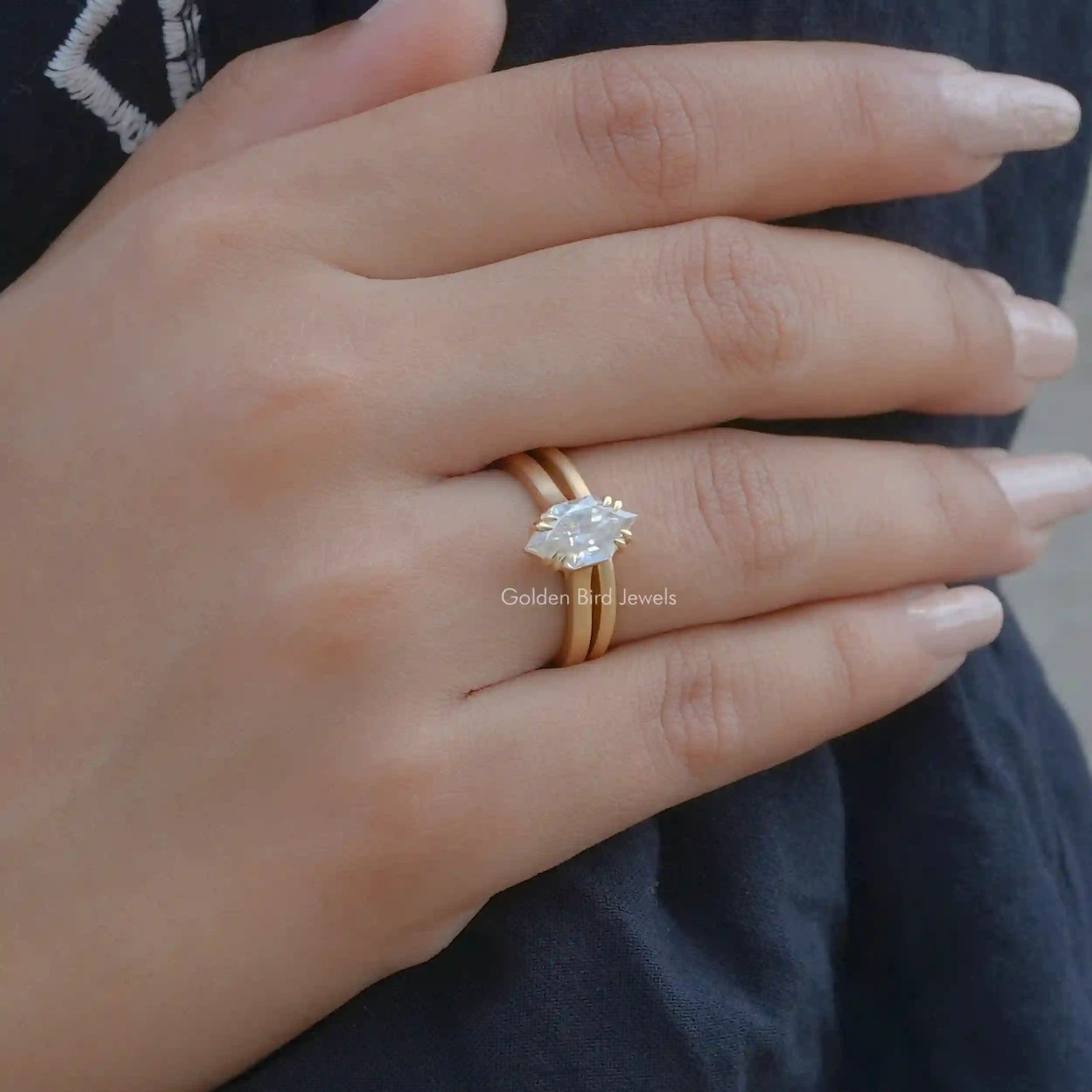 Moissanite bridal  ring set in Dutch marquise diamond 