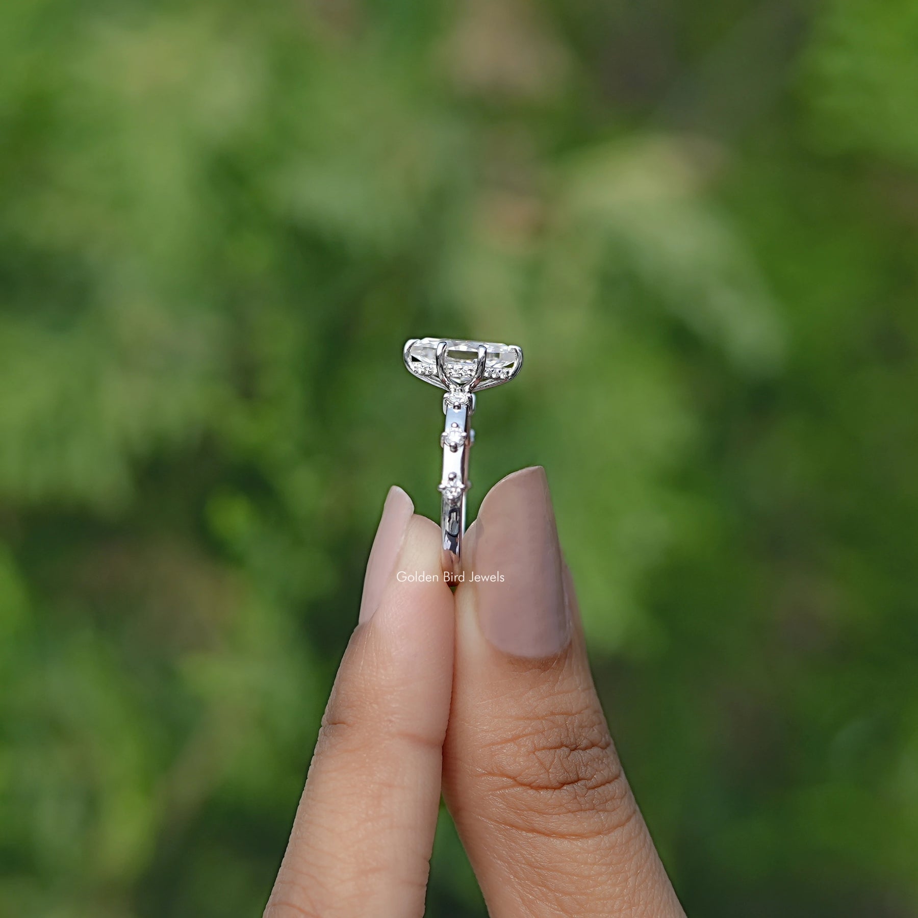 Side View of Engagement ring crafted With Dutch Marquise Cut moissanite 