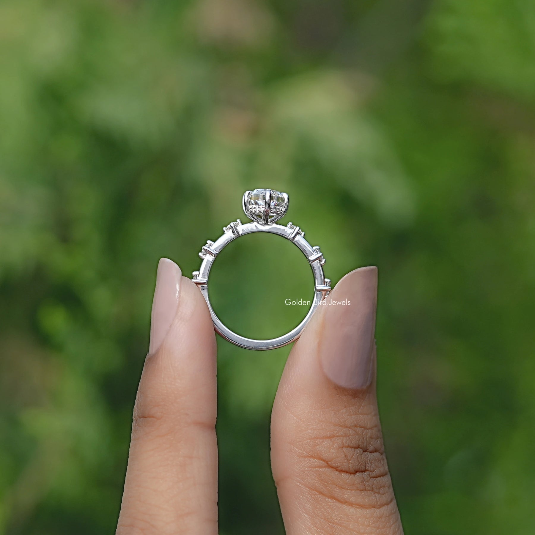 Back view of Dutch Marquise Cut ring in secure setting 