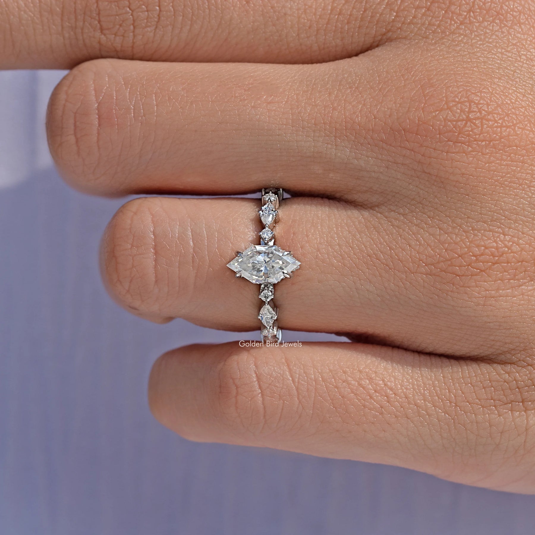 Dutch Marquise Shaped Moissanite Accent Ring