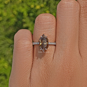 Dutch Marquise Cut Moissanite Solitaire Accent Ring