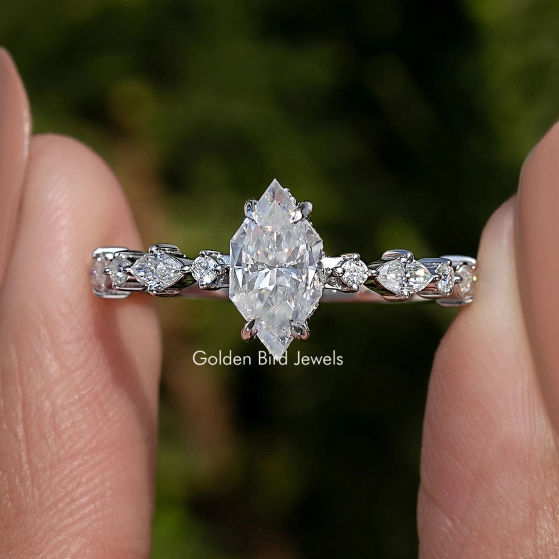 Dutch Marquise Shaped Moissanite Accent Ring