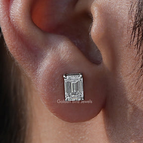 Emerald Cut Diamond White Gold Stud Earrings