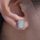 close up view of Radiant Cut Lab Diamond Halo Stud Earrings