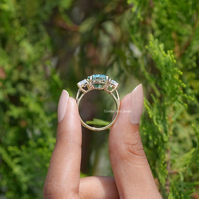 Back view of Cushion Cut Moissanite Three Stone Ring