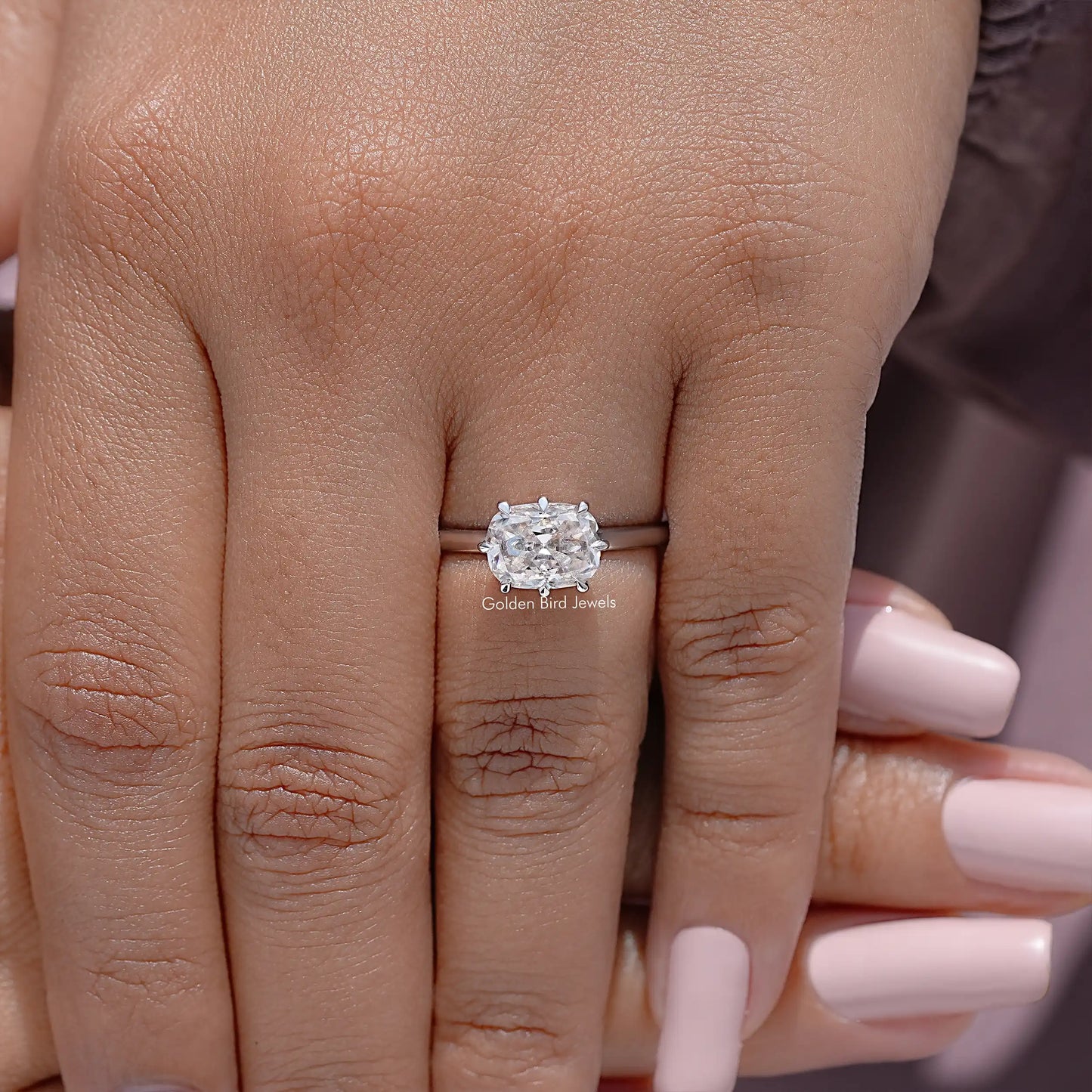 East West Set Old Mine Cushion Moissanite Ring