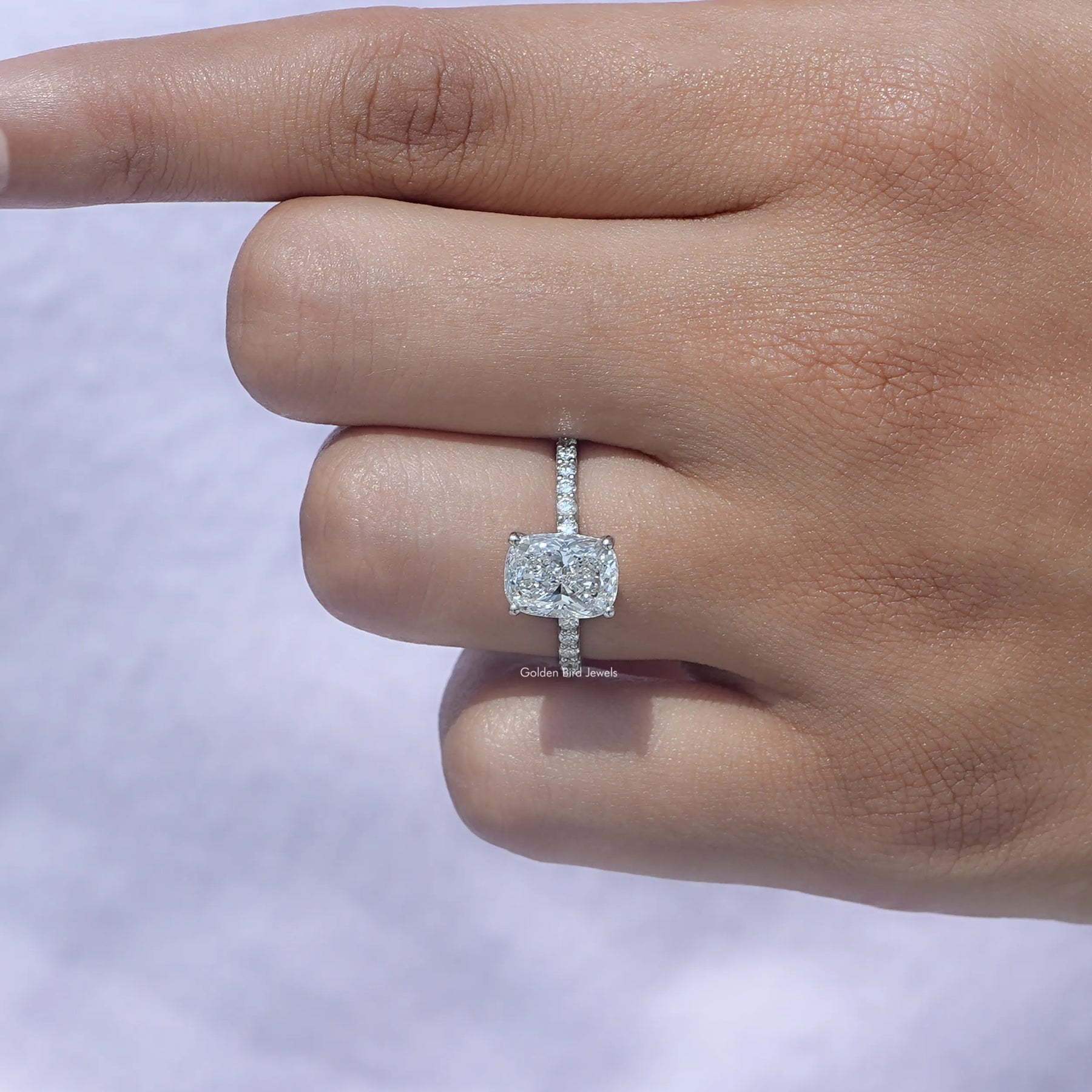 Top view of Lab Diamond Cushion Cut Ring for women 's wear