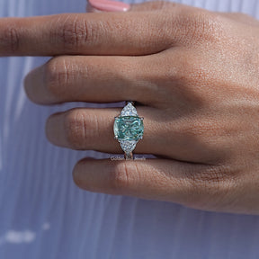 Elongated Cushion Moissanite Three Stone Engagement Ring