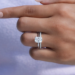 Elongated Cushion Cut Moissanite Bridal Wedding Ring Set