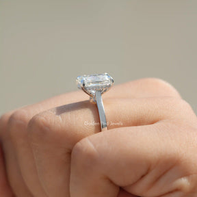 View of Lab Diamond Hidden Halo Ring in prongs setting 