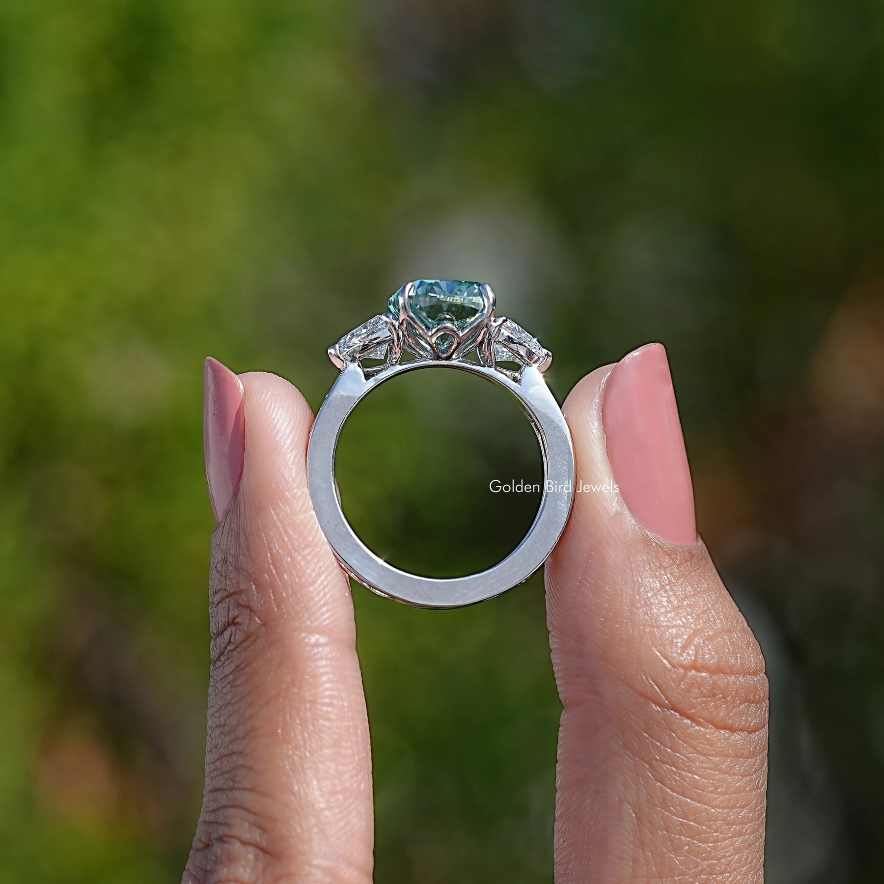 Elongated Cushion Moissanite Three Stone Engagement Ring