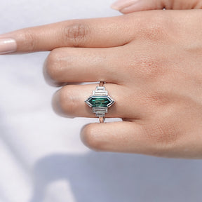 Top view of Hexagon Cut Moissanite Five Stone Ring for women 's wear
