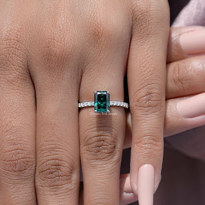 Green Radiant Moissanite Gemstone Solitaire Accent Ring
