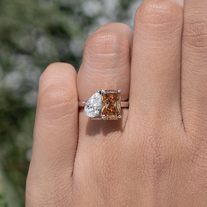 Pear Radiant Fancy Colored Moissanite Toi Et Moi Ring