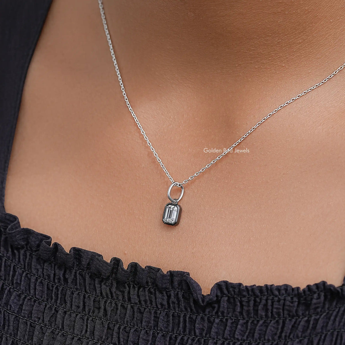 Black Bezel Emrerald Moissanite Solitaire Pendant